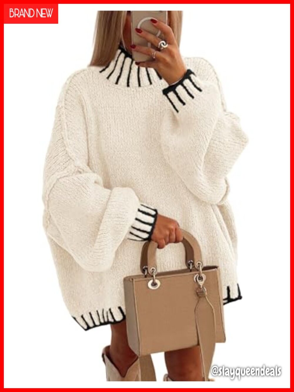 Mock Neck Oversized Pullover Sweater Chunky Knit Long Sleeve Tunic